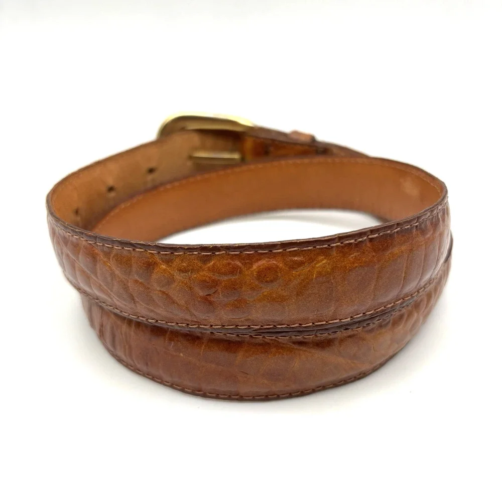 Vintage 90s OMEGA 4293 Tan Croc Embossed Genuine Leather Belt L 28-32